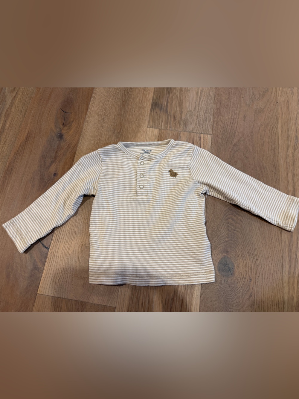 Carter's Long-Sleeve Henley Top - Cream & Tan Stripe with Duck Patch